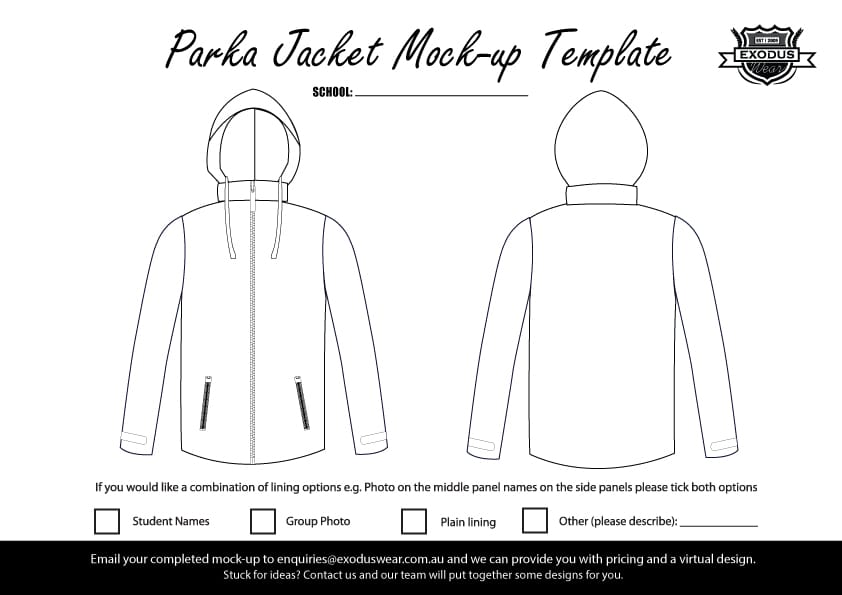 Download Ex Parka Exodus Custom Made Parka Jacket Design Template Exodus Wear